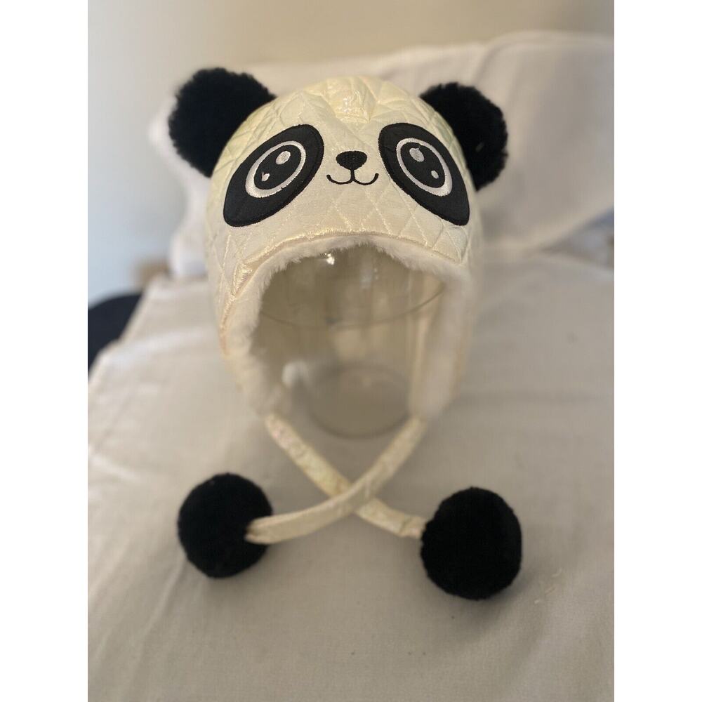 Hat Panda Head Hood Cap Adult Size Quilted Polyester w/Fur Ears Inside Costume
